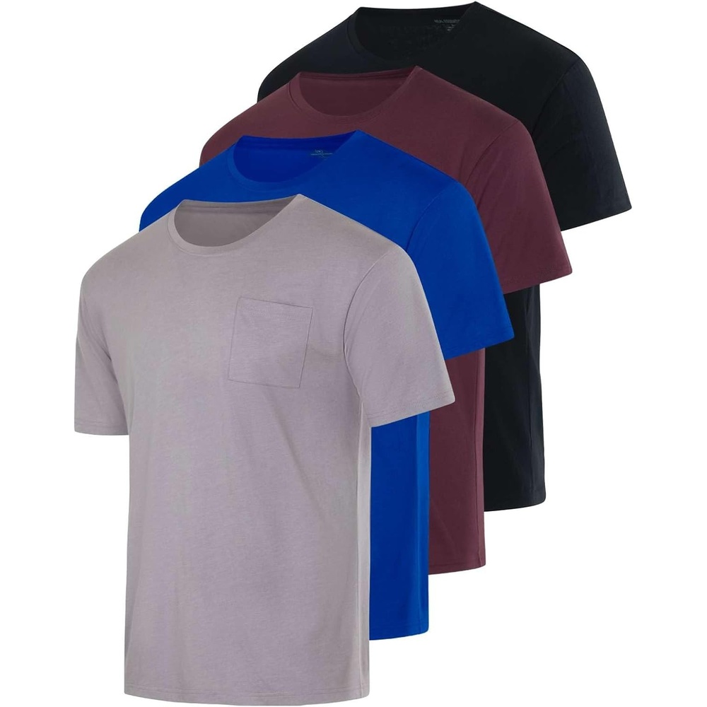 image:image4 Pack Mens Cotton Pocket T Shirts Crew Neck Short Sleeve Athletic GymSet 10