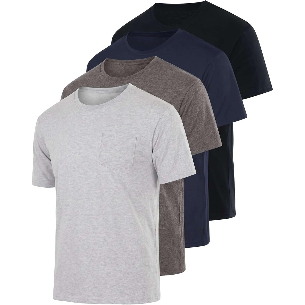 image:image4 Pack Mens Cotton Pocket T Shirts Crew Neck Short Sleeve Athletic GymSet 13