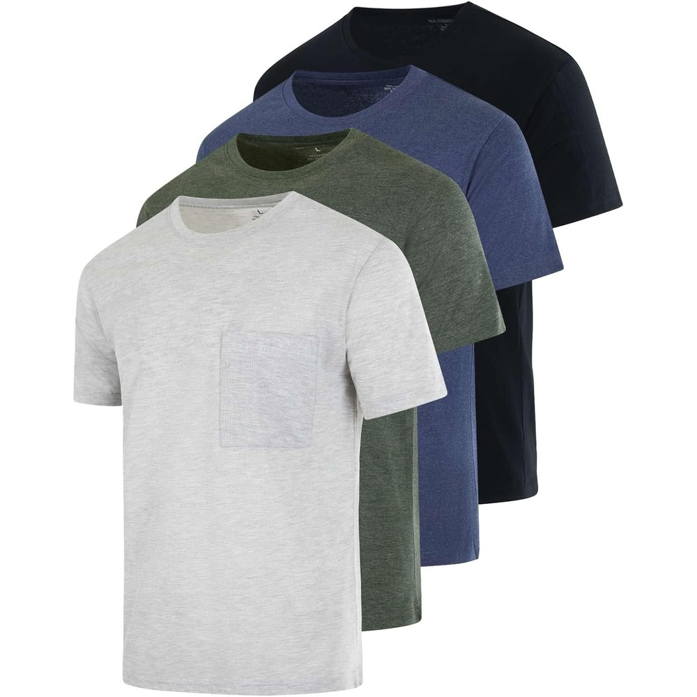 image:image4 Pack Mens Cotton Pocket T Shirts Crew Neck Short Sleeve Athletic GymSet 2