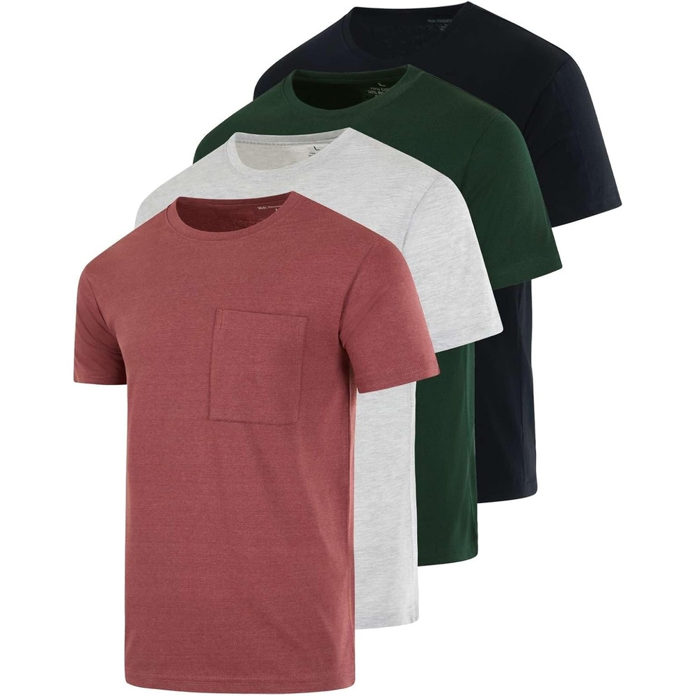 image:image4 Pack Mens Cotton Pocket T Shirts Crew Neck Short Sleeve Athletic GymSet 4