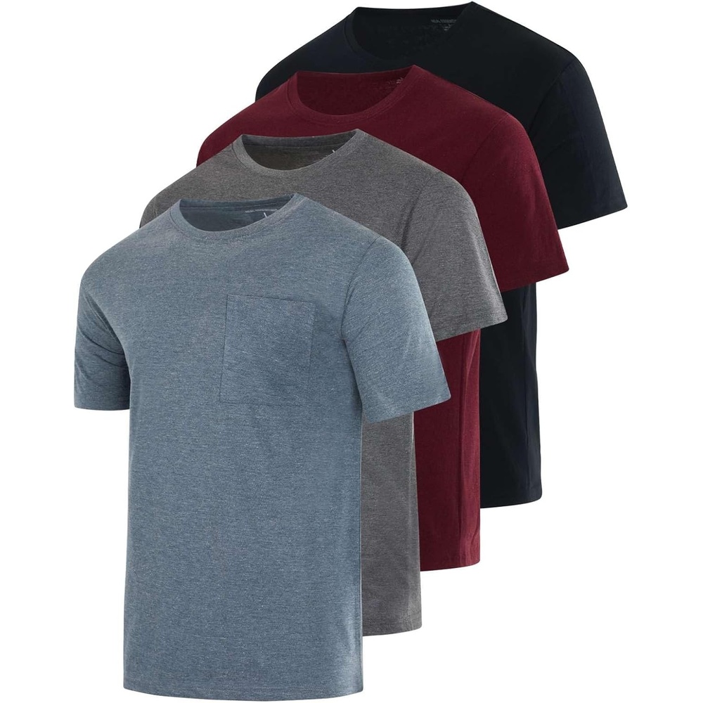 image:image4 Pack Mens Cotton Pocket T Shirts Crew Neck Short Sleeve Athletic GymSet 5