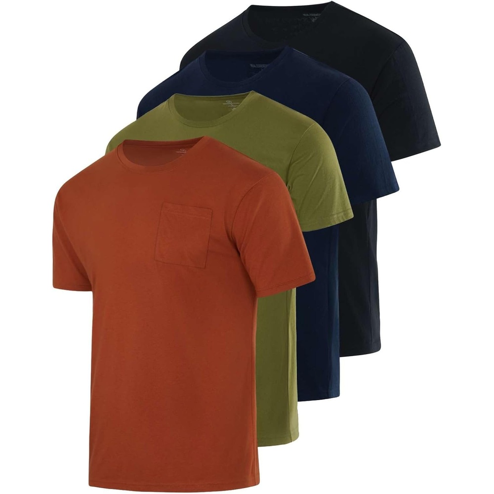 image:image4 Pack Mens Cotton Pocket T Shirts Crew Neck Short Sleeve Athletic GymSet 9