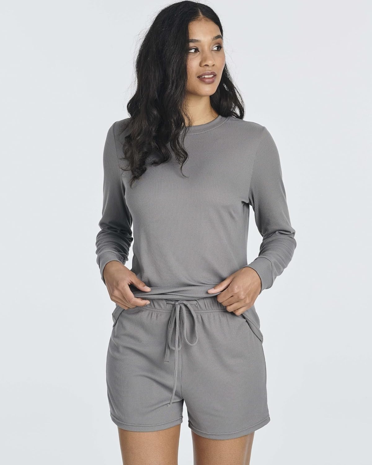 image:image2 Pack Womens Ribbed Pajama Sets 2 Piece Lounge Matching Sleepwear CuteSet 8