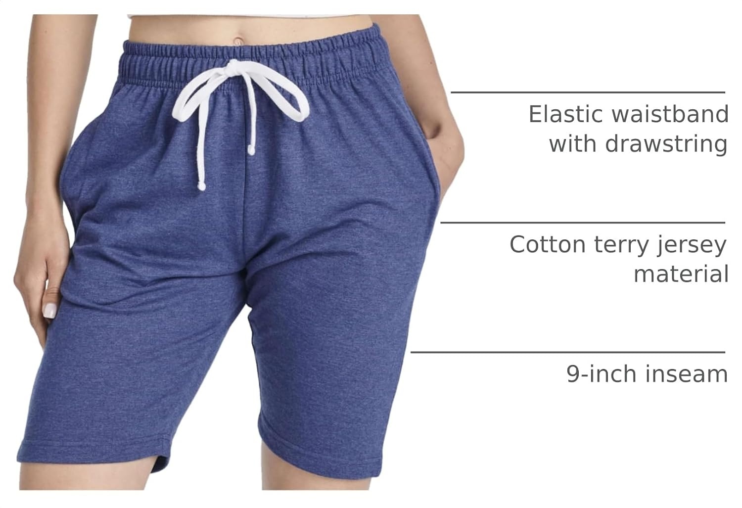 image:image3 Pack Womens 9 French Terry Bermuda Shorts Athletic Lounge Yoga PocketsSet 1