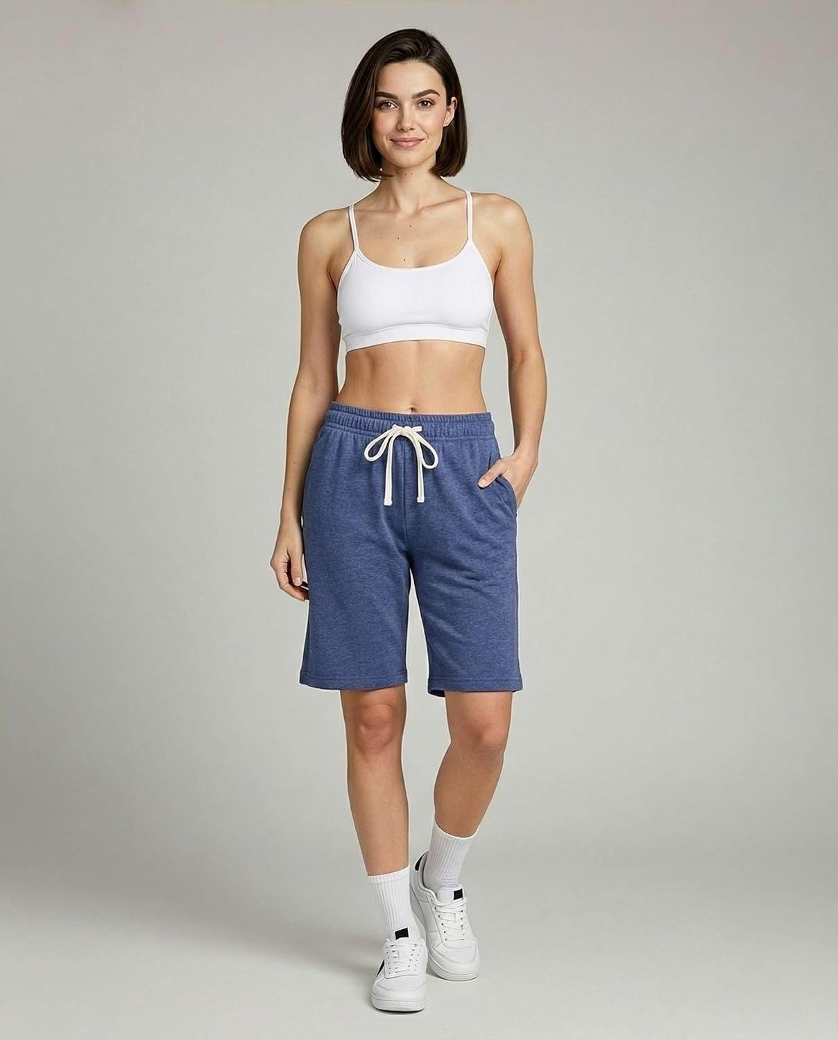 image:image3 Pack Womens 9 French Terry Bermuda Shorts Athletic Lounge Yoga PocketsSet 1