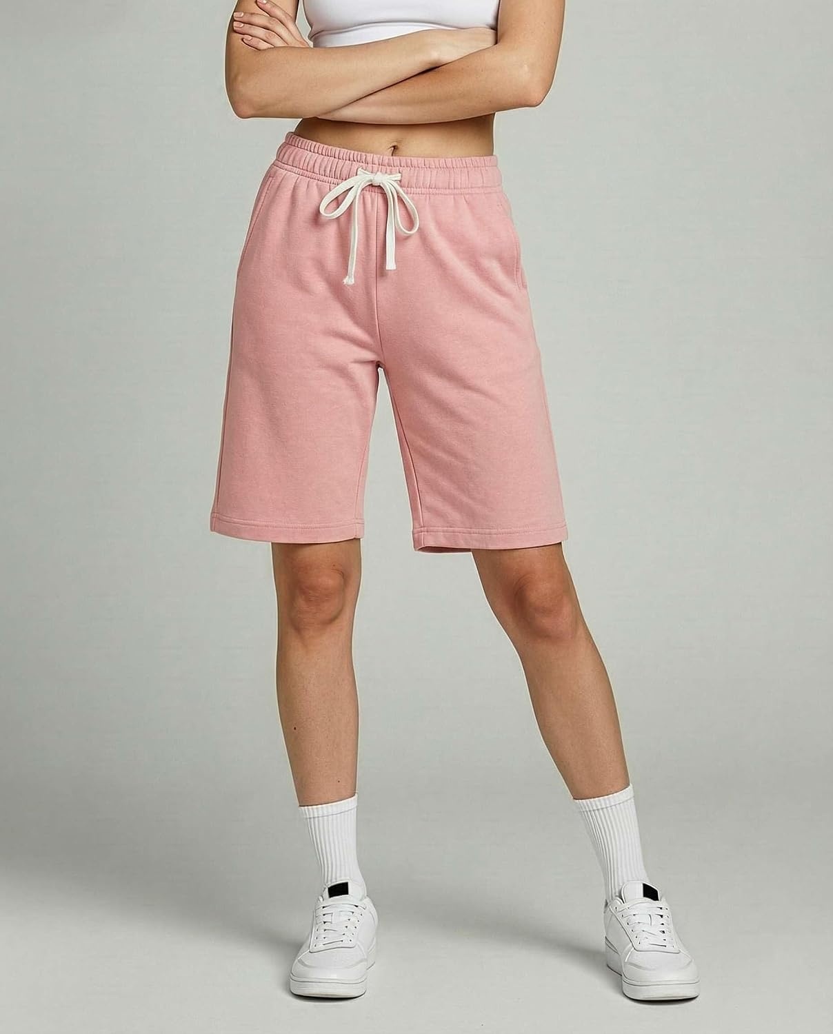 image:image3 Pack Womens 9 French Terry Bermuda Shorts Athletic Lounge Yoga PocketsSet 2