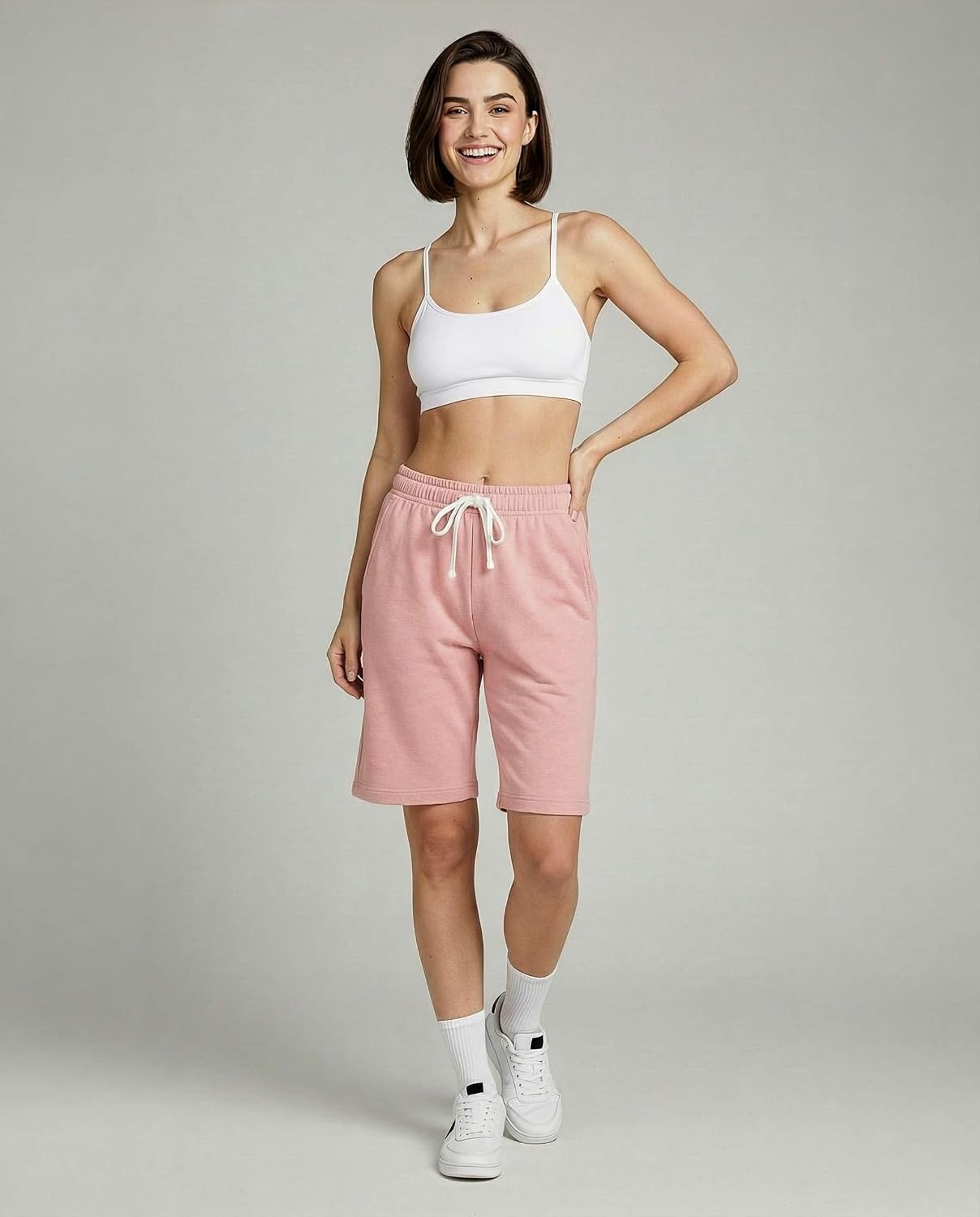 image:image3 Pack Womens 9 French Terry Bermuda Shorts Athletic Lounge Yoga PocketsSet 2