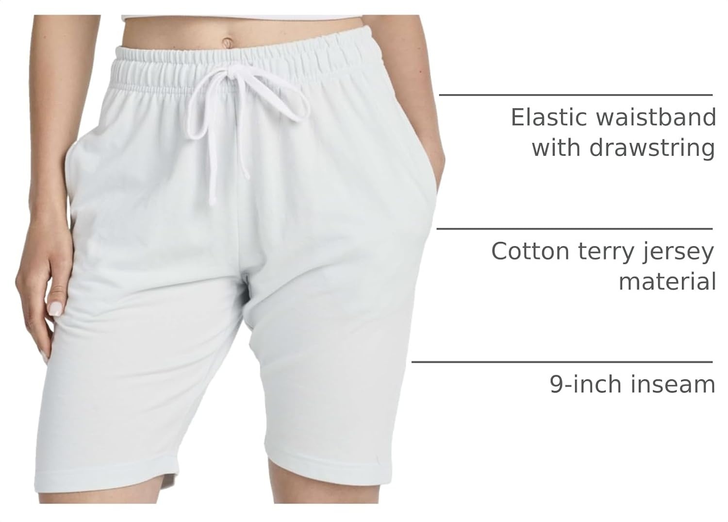 image:image3 Pack Womens 9 French Terry Bermuda Shorts Athletic Lounge Yoga PocketsSet 3
