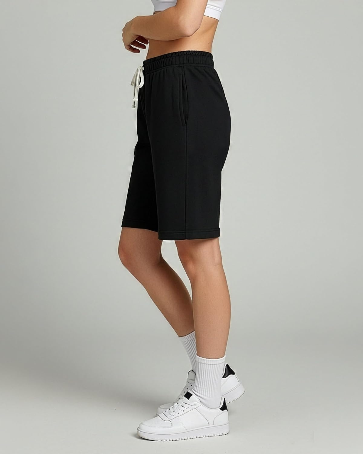 image:image3 Pack Womens 9 French Terry Bermuda Shorts Athletic Lounge Yoga PocketsSet 3