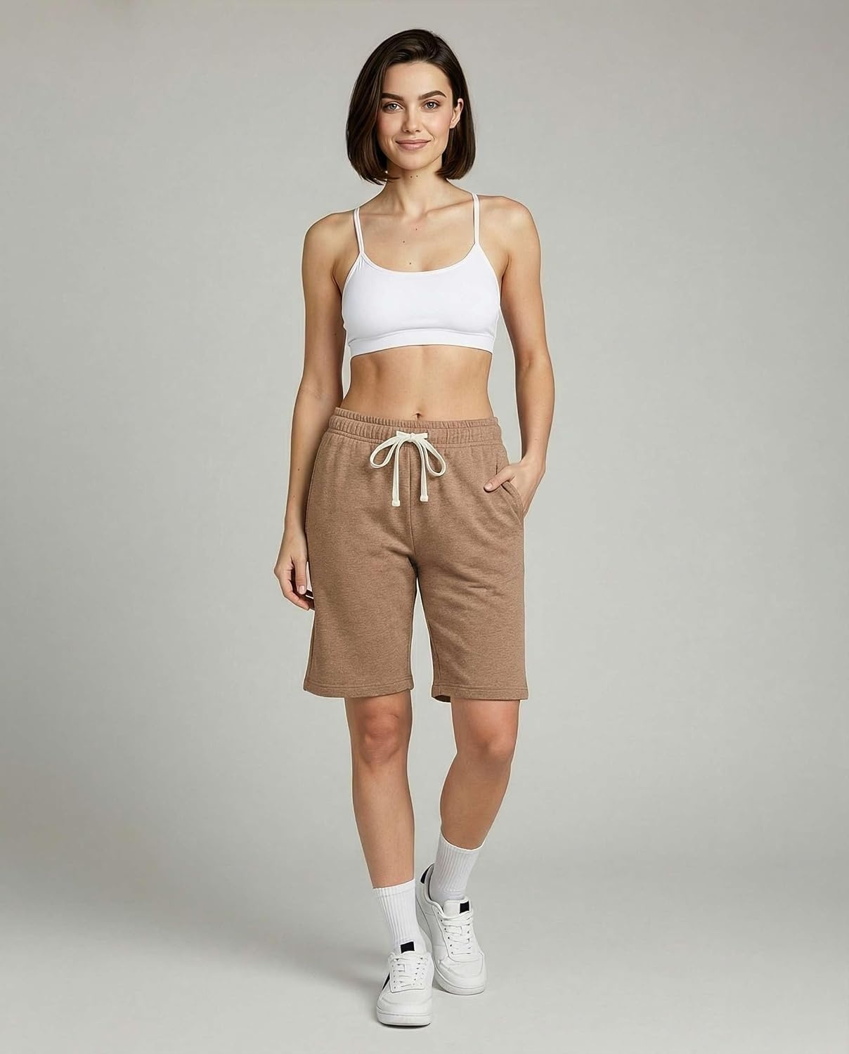 image:image3 Pack Womens 9 French Terry Bermuda Shorts Athletic Lounge Yoga PocketsSet 3