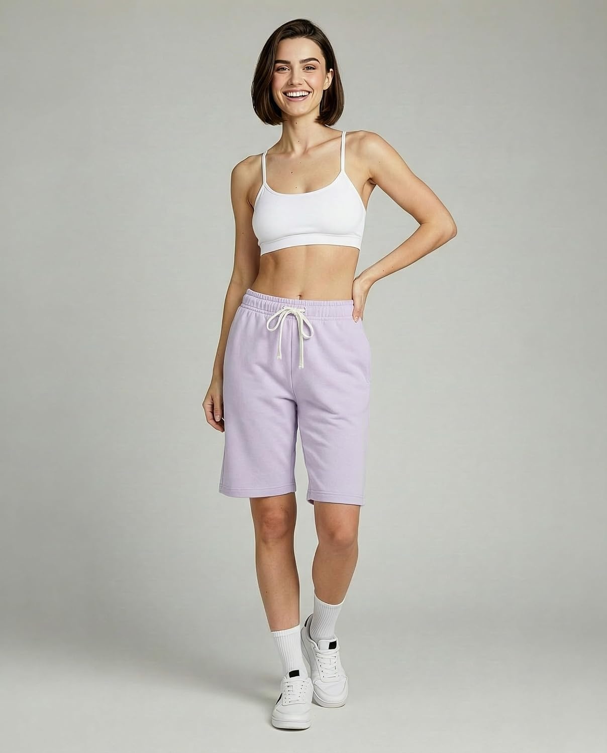 image:image3 Pack Womens 9 French Terry Bermuda Shorts Athletic Lounge Yoga PocketsSet 4