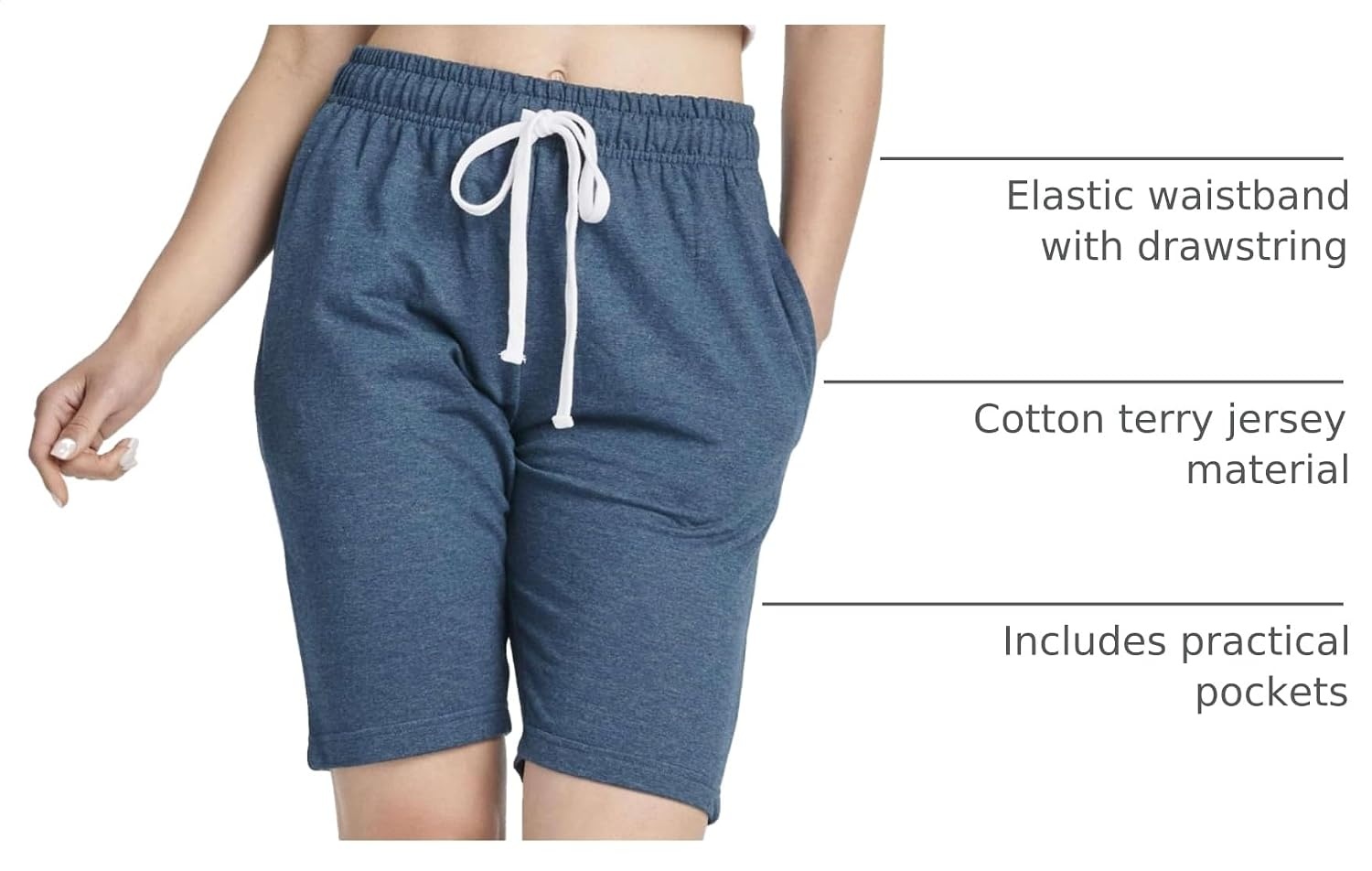 image:image3 Pack Womens 9 French Terry Bermuda Shorts Athletic Lounge Yoga PocketsSet 4