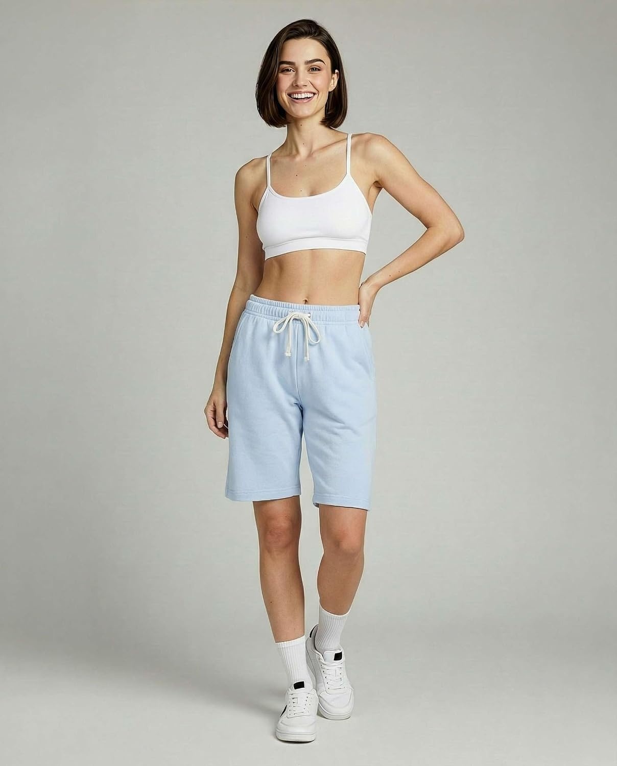 image:image3 Pack Womens 9 French Terry Bermuda Shorts Athletic Lounge Yoga PocketsSet 5