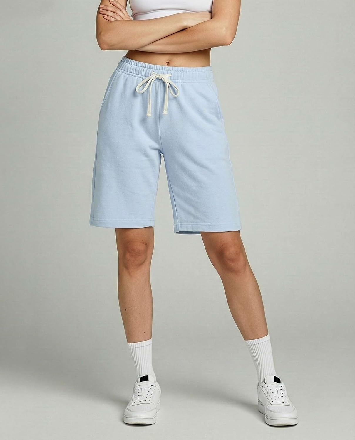 image:image3 Pack Womens 9 French Terry Bermuda Shorts Athletic Lounge Yoga PocketsSet 5