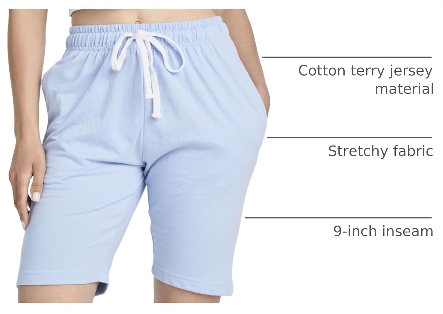 image:image3 Pack Womens 9 French Terry Bermuda Shorts Athletic Lounge Yoga PocketsSet 5