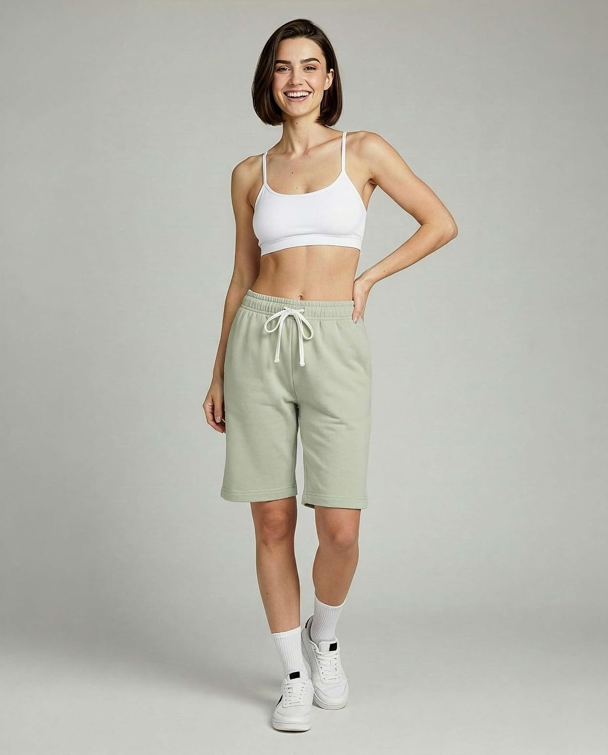image:image3 Pack Womens 9 French Terry Bermuda Shorts Athletic Lounge Yoga PocketsSet 6