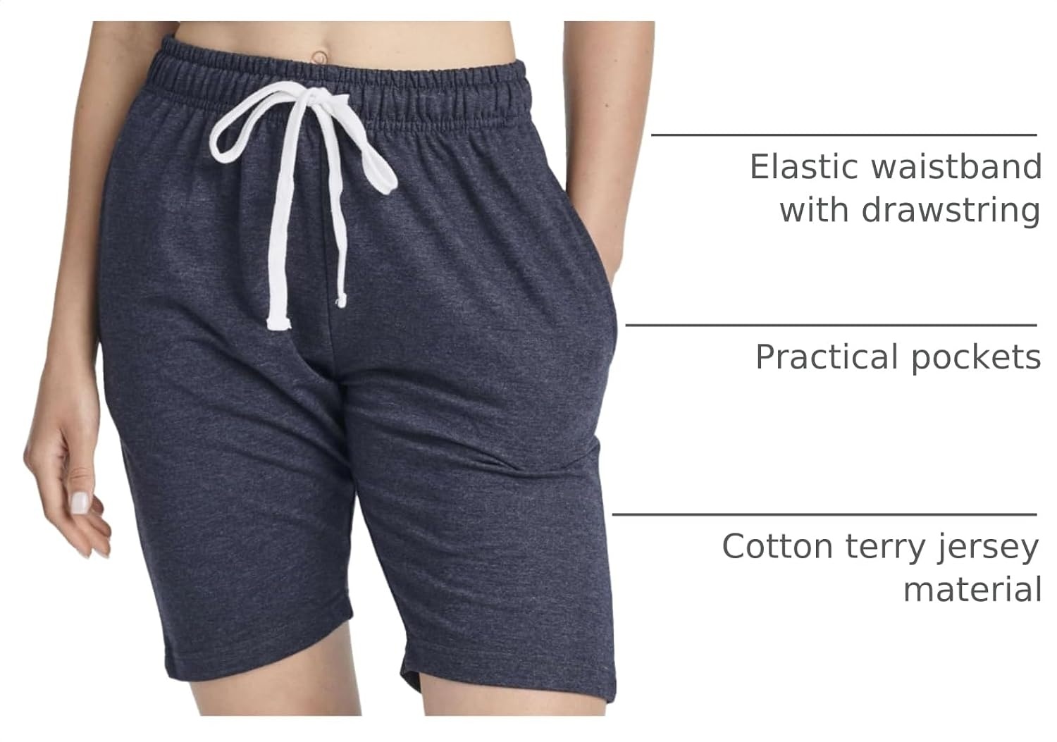 image:image3 Pack Womens 9 French Terry Bermuda Shorts Athletic Lounge Yoga PocketsSet 6