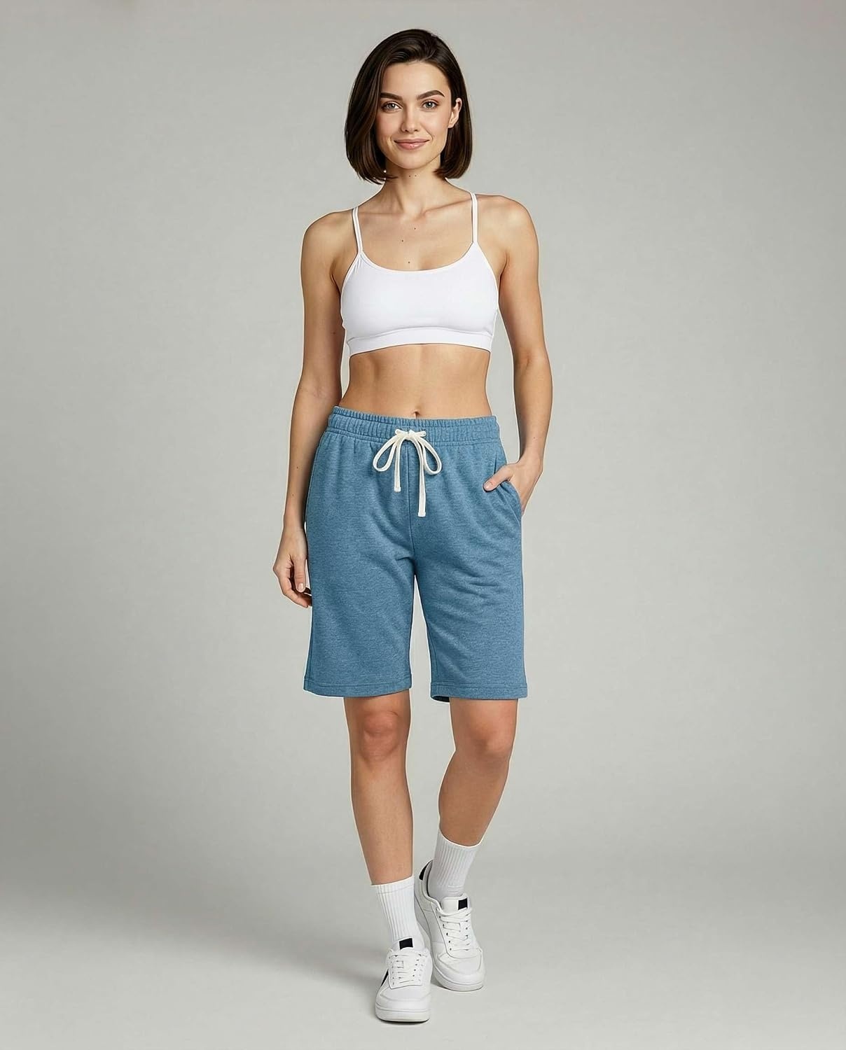 image:image3 Pack Womens 9 French Terry Bermuda Shorts Athletic Lounge Yoga PocketsSet 7
