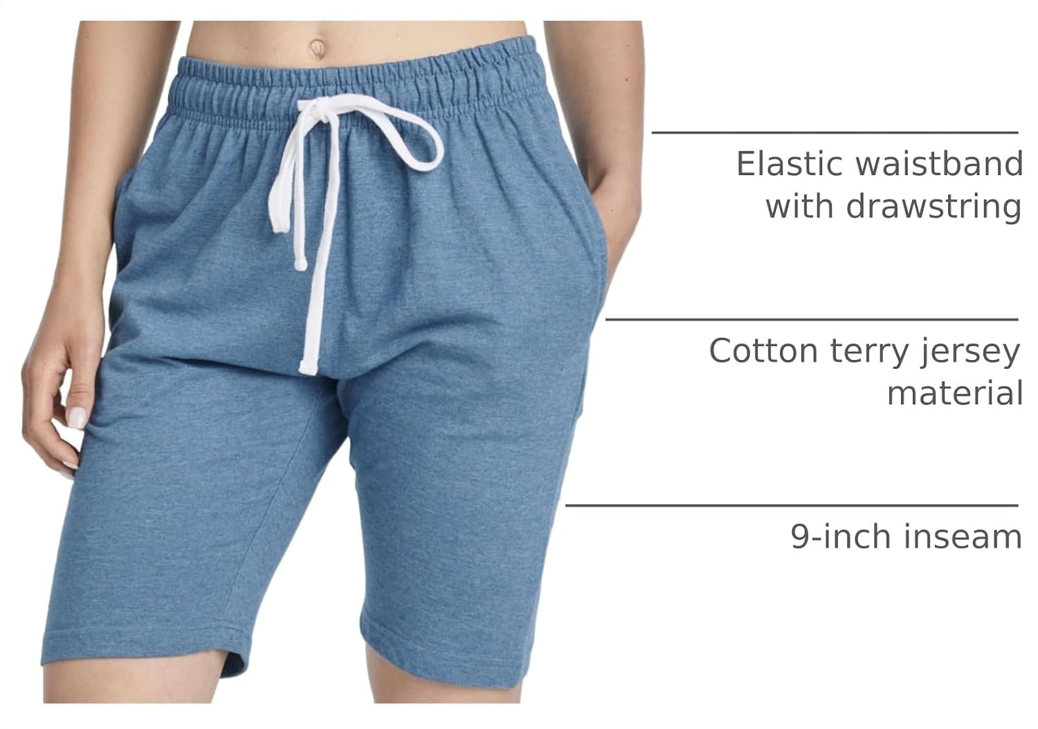 image:image3 Pack Womens 9 French Terry Bermuda Shorts Athletic Lounge Yoga PocketsSet 7