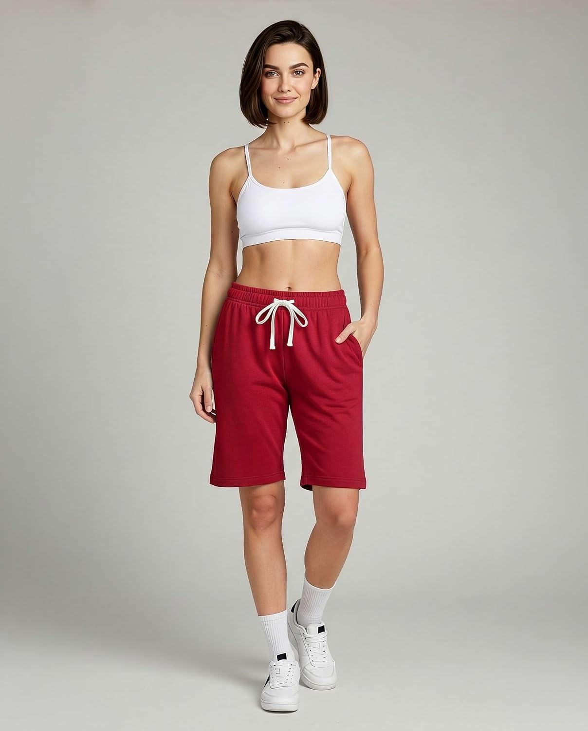 image:image3 Pack Womens 9 French Terry Bermuda Shorts Athletic Lounge Yoga PocketsSet 8