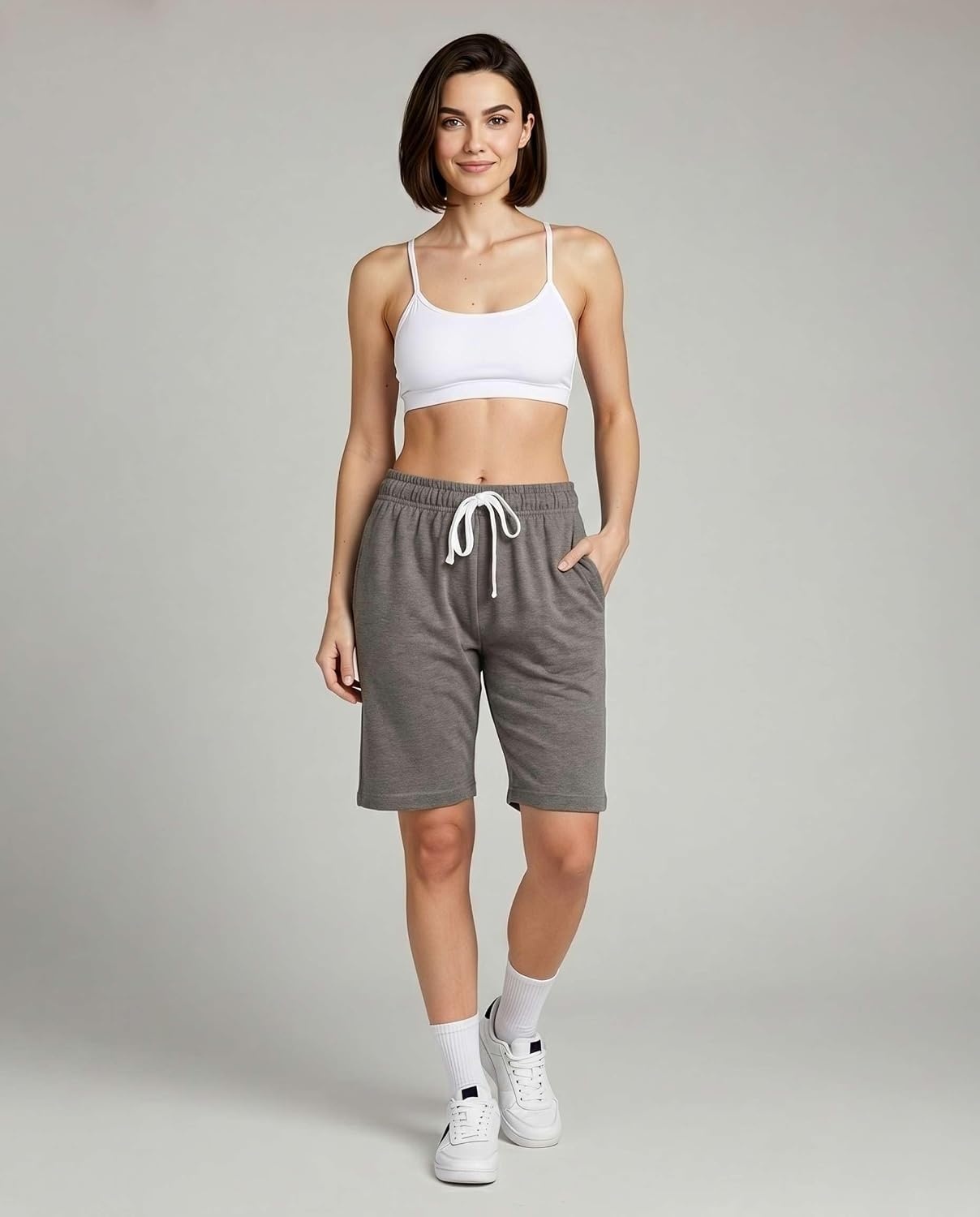 image:image3 Pack Womens 9 French Terry Bermuda Shorts Athletic Lounge Yoga PocketsSet 9