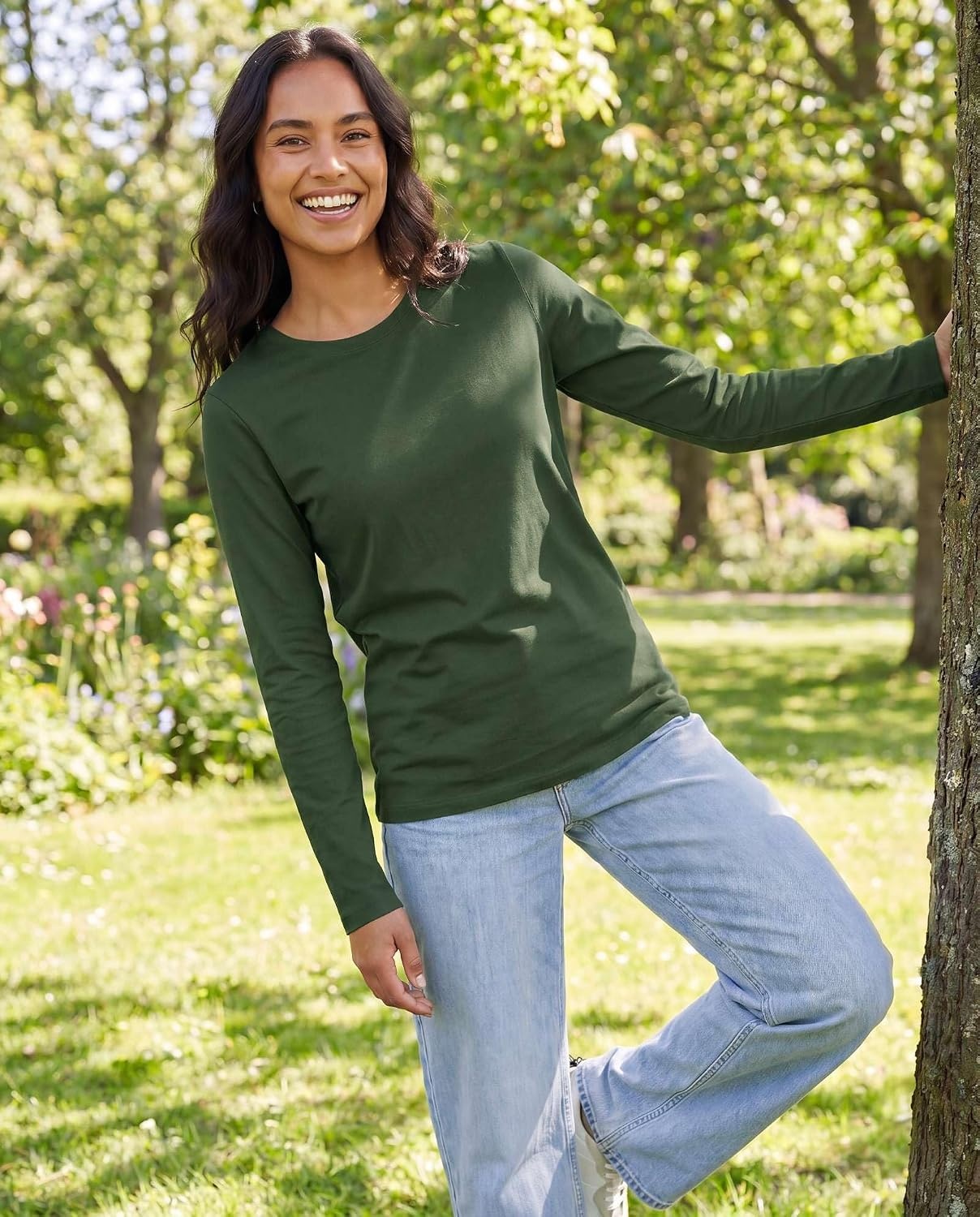 image:image4 Pack Womens Cotton Long Sleeve T Shirts Crewneck Basic Workout Tops TeesSet 10