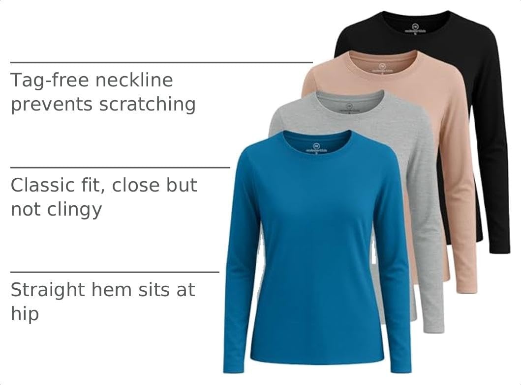image:image4 Pack Womens Cotton Long Sleeve T Shirts Crewneck Basic Workout Tops TeesSet 11