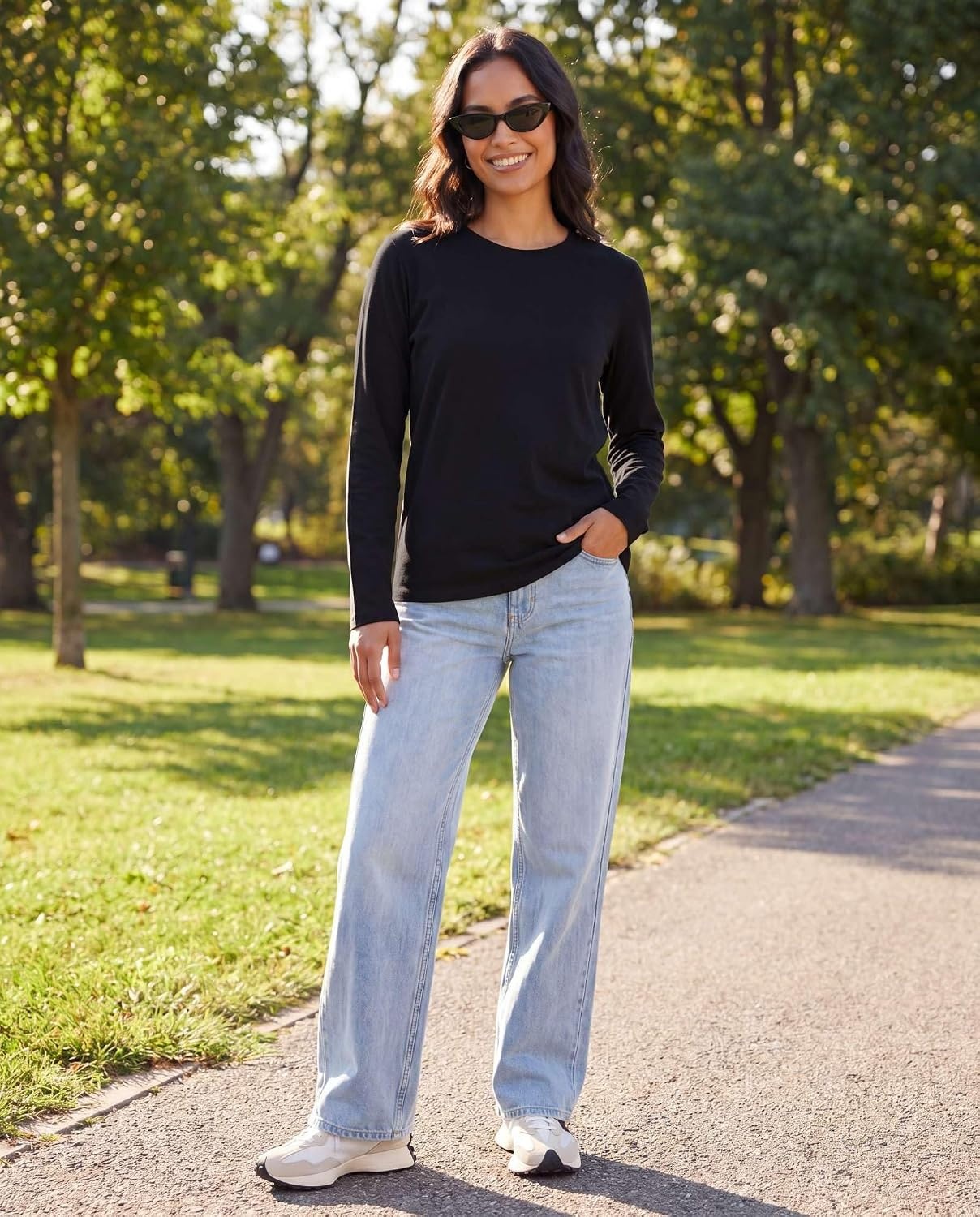 image:image4 Pack Womens Cotton Long Sleeve T Shirts Crewneck Basic Workout Tops TeesSet 13