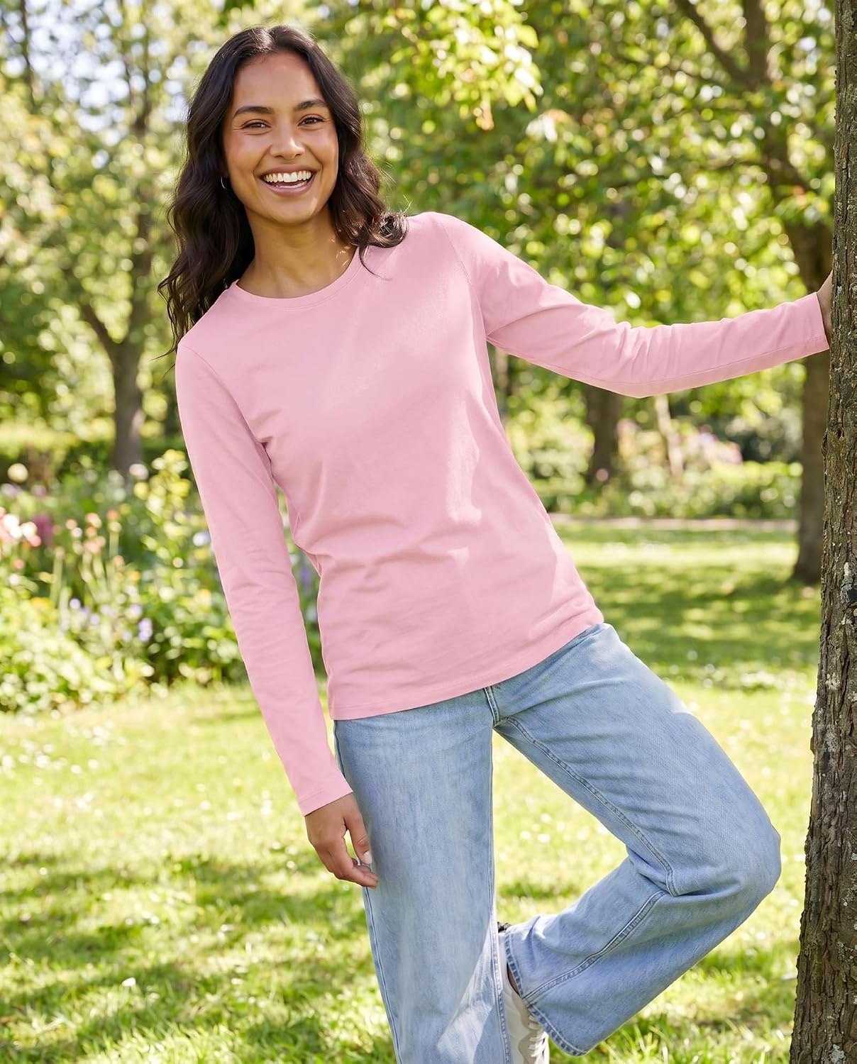 image:image4 Pack Womens Cotton Long Sleeve T Shirts Crewneck Basic Workout Tops TeesSet 15