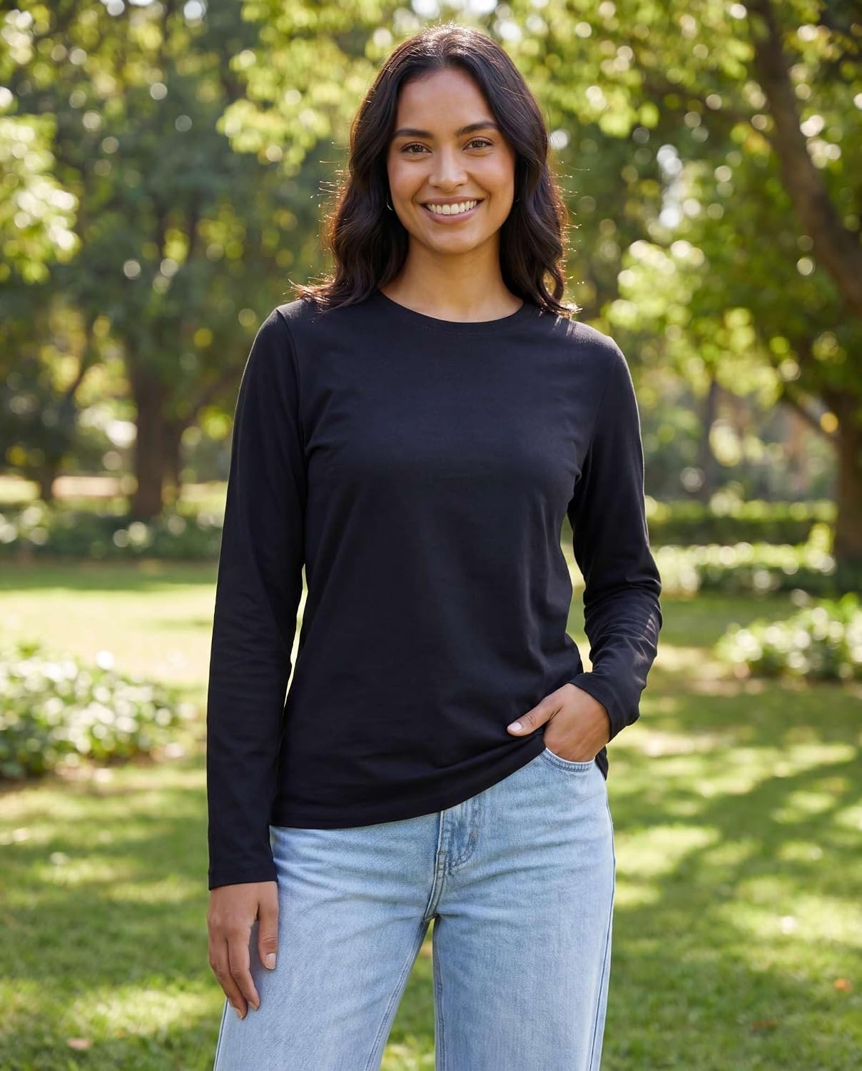 image:image4 Pack Womens Cotton Long Sleeve T Shirts Crewneck Basic Workout Tops TeesSet 3