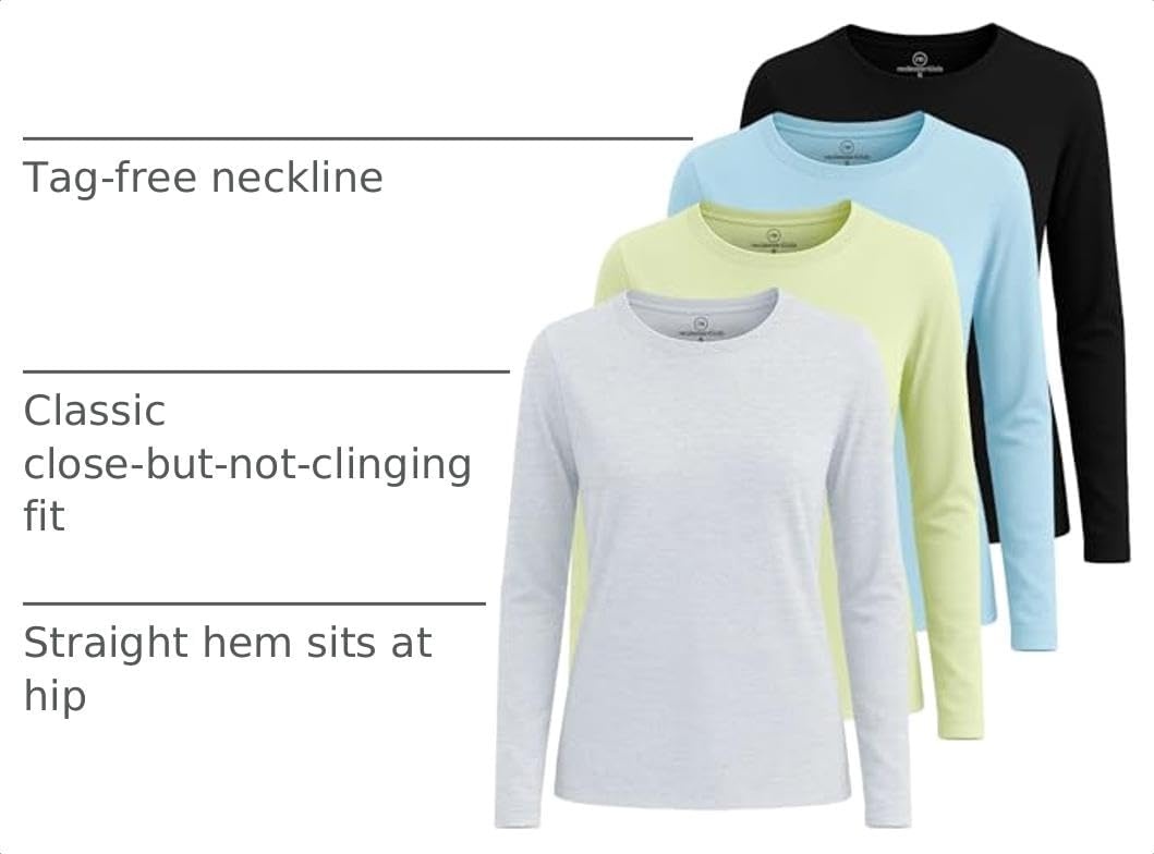 image:image4 Pack Womens Cotton Long Sleeve T Shirts Crewneck Basic Workout Tops TeesSet 3
