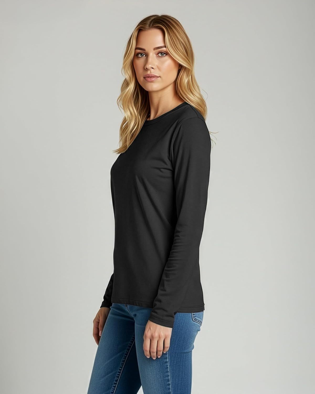 image:image4 Pack Womens Cotton Long Sleeve T Shirts Crewneck Basic Workout Tops TeesSet 4