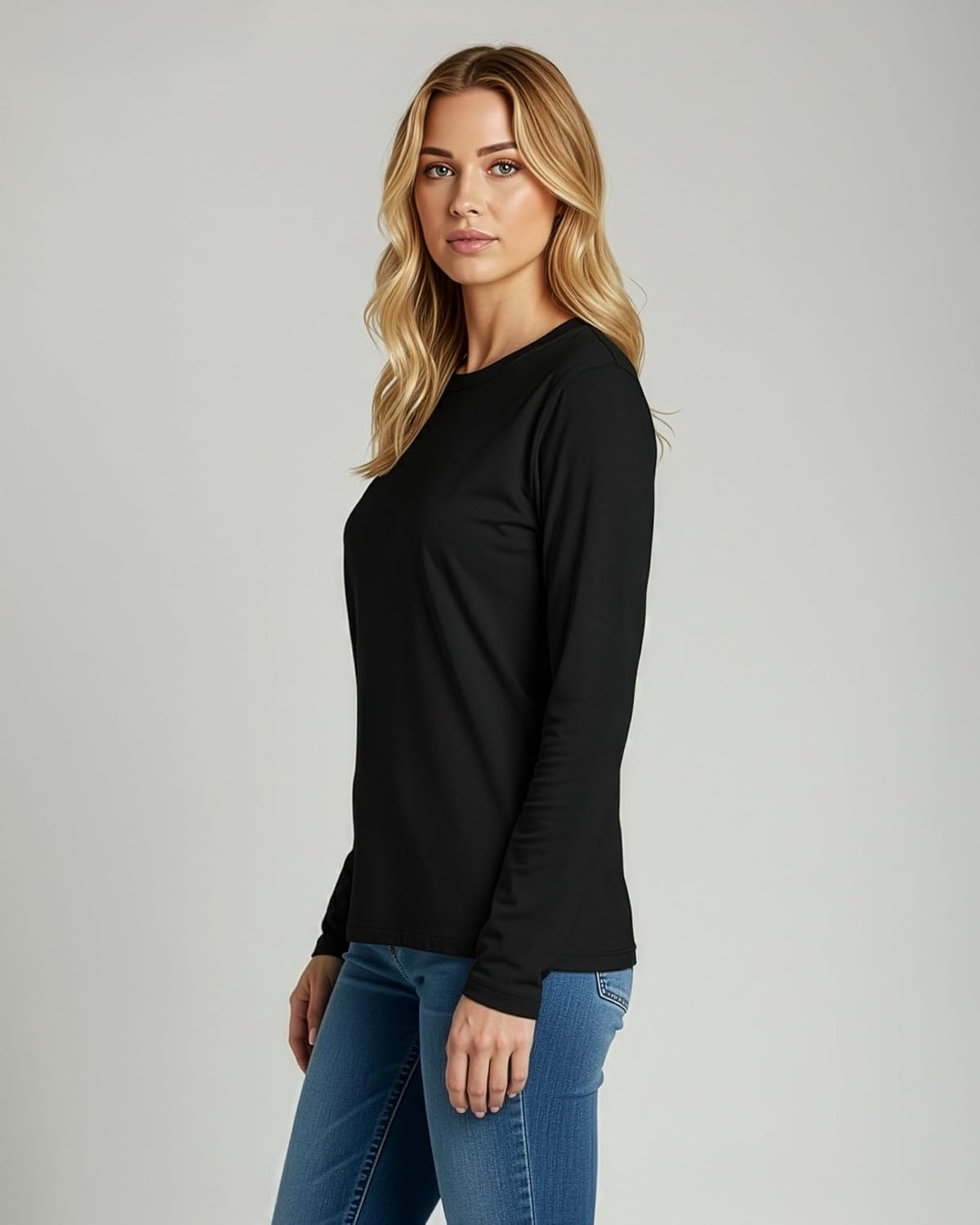 image:image4 Pack Womens Cotton Long Sleeve T Shirts Crewneck Basic Workout Tops TeesSet 6