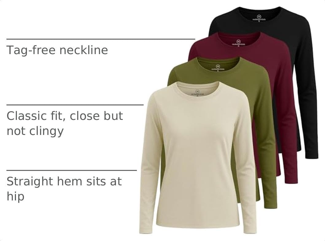 image:image4 Pack Womens Cotton Long Sleeve T Shirts Crewneck Basic Workout Tops TeesSet 6