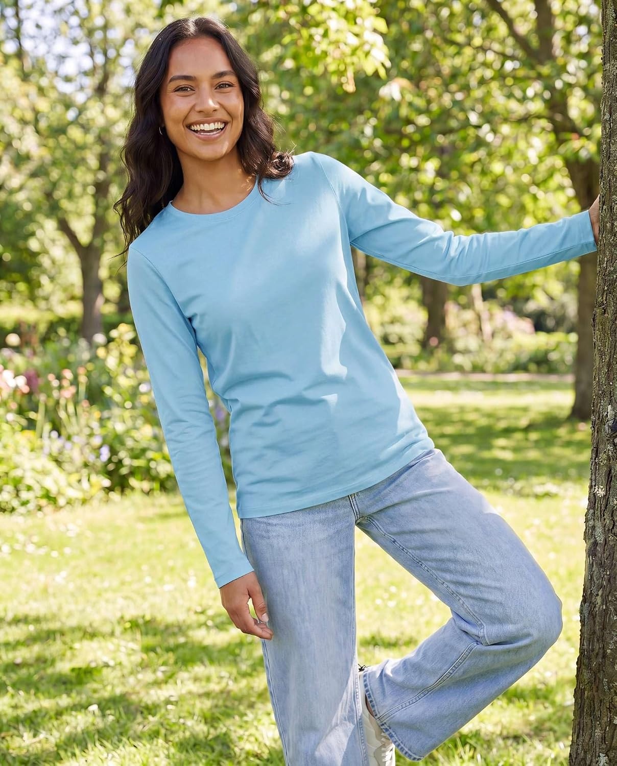 image:image4 Pack Womens Cotton Long Sleeve T Shirts Crewneck Basic Workout Tops TeesSet 7