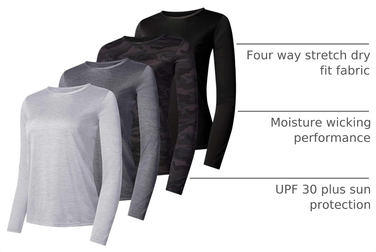 image:image4 Pack Womens Dry Fit Long Sleeve Sun Shirts UPF 50 Hiking Workout TopsSet 5
