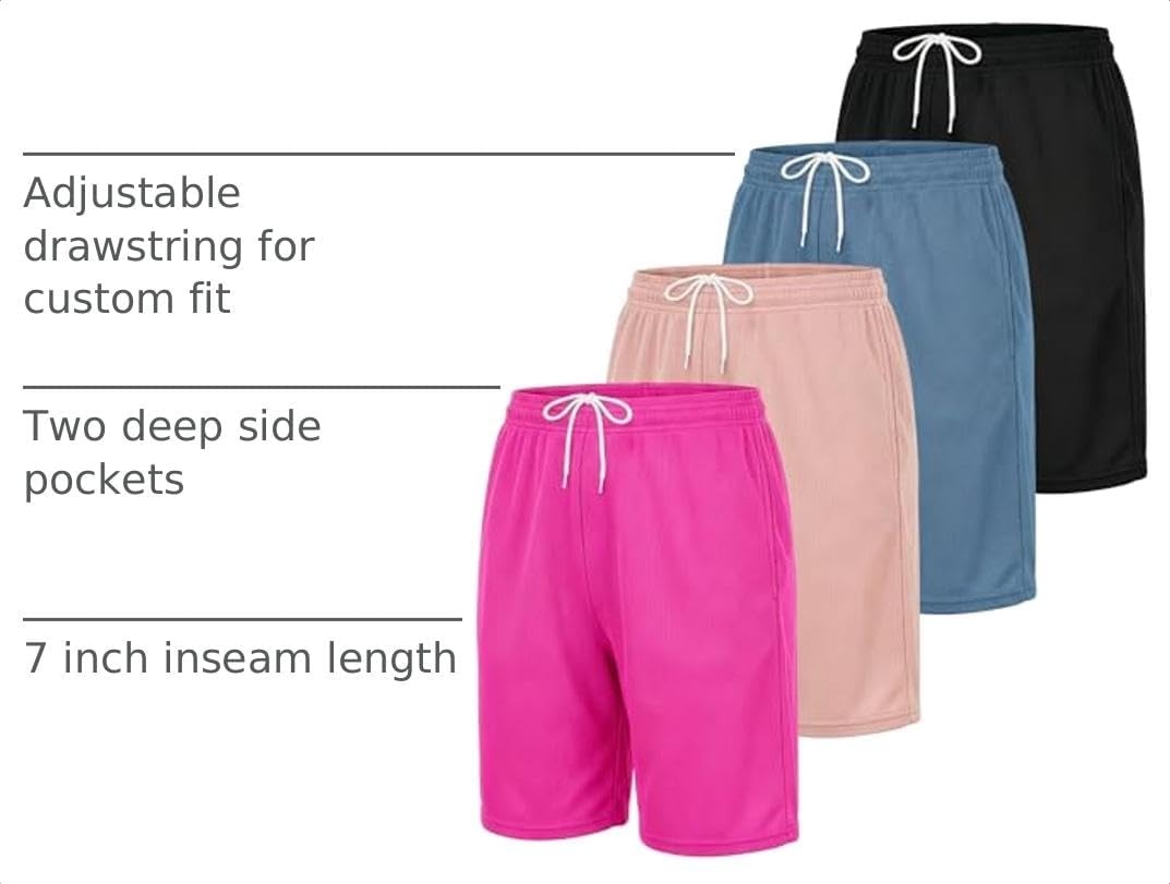 image:image4 Pack Womens Mesh Bermuda Shorts Athletic Running Gym Workout PocketsSet 2
