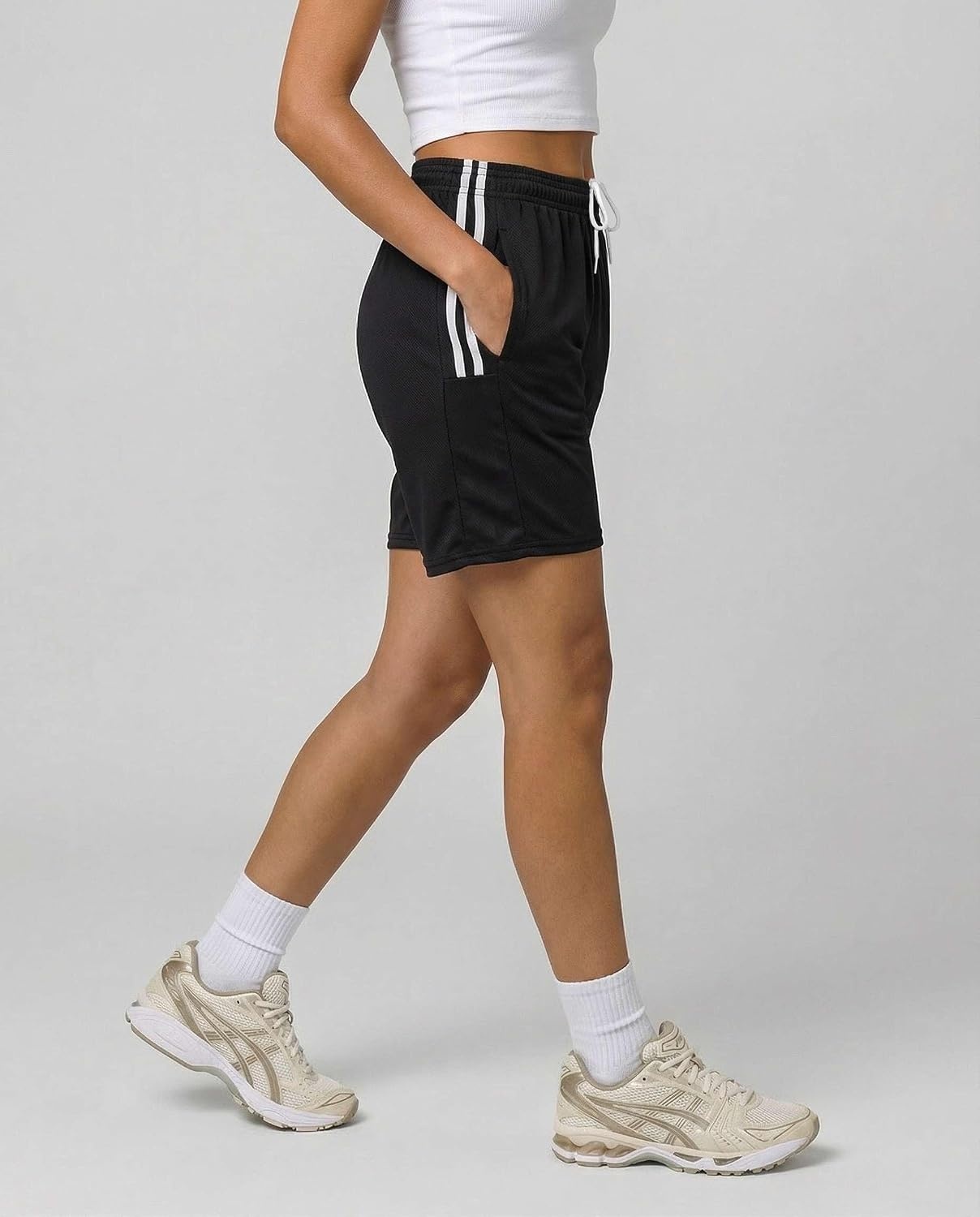 image:image4 Pack Womens Mesh Bermuda Shorts Athletic Running Gym Workout PocketsSet 7