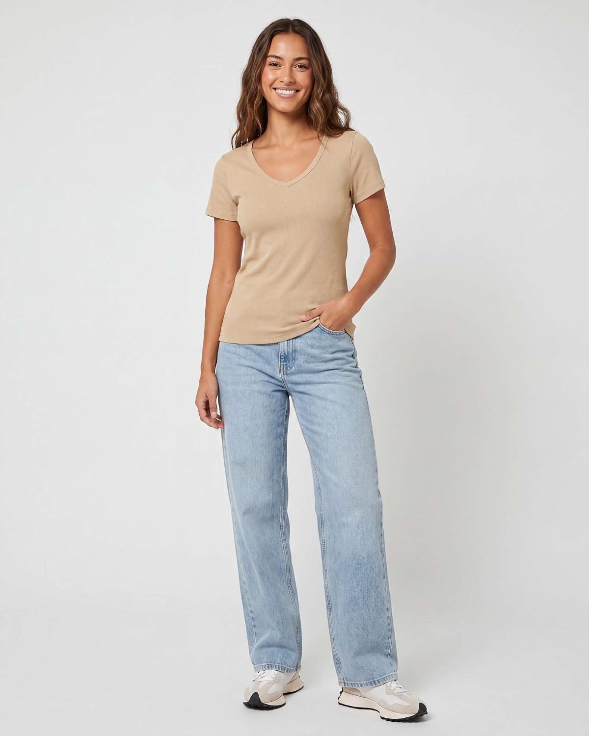 image:image5 Pack Womens Ribbed V Neck T Shirts Short Sleeve Basic Lounge Casual TopsSet 1