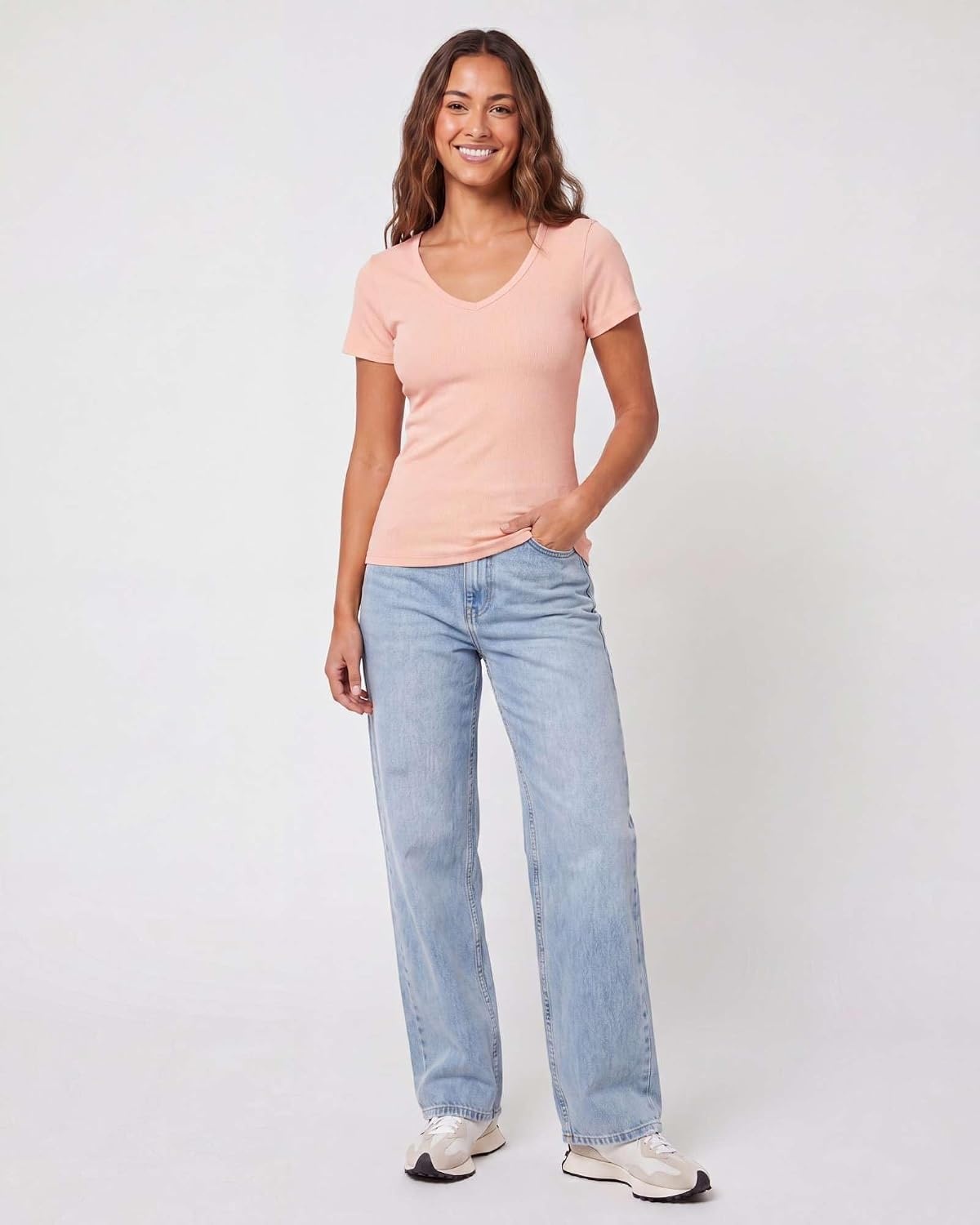 image:image5 Pack Womens Ribbed V Neck T Shirts Short Sleeve Basic Lounge Casual TopsSet 4