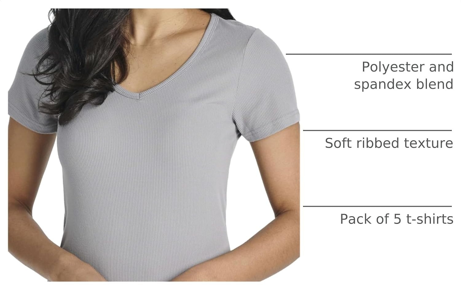 image:image5 Pack Womens Ribbed V Neck T Shirts Short Sleeve Basic Lounge Casual TopsSet 6