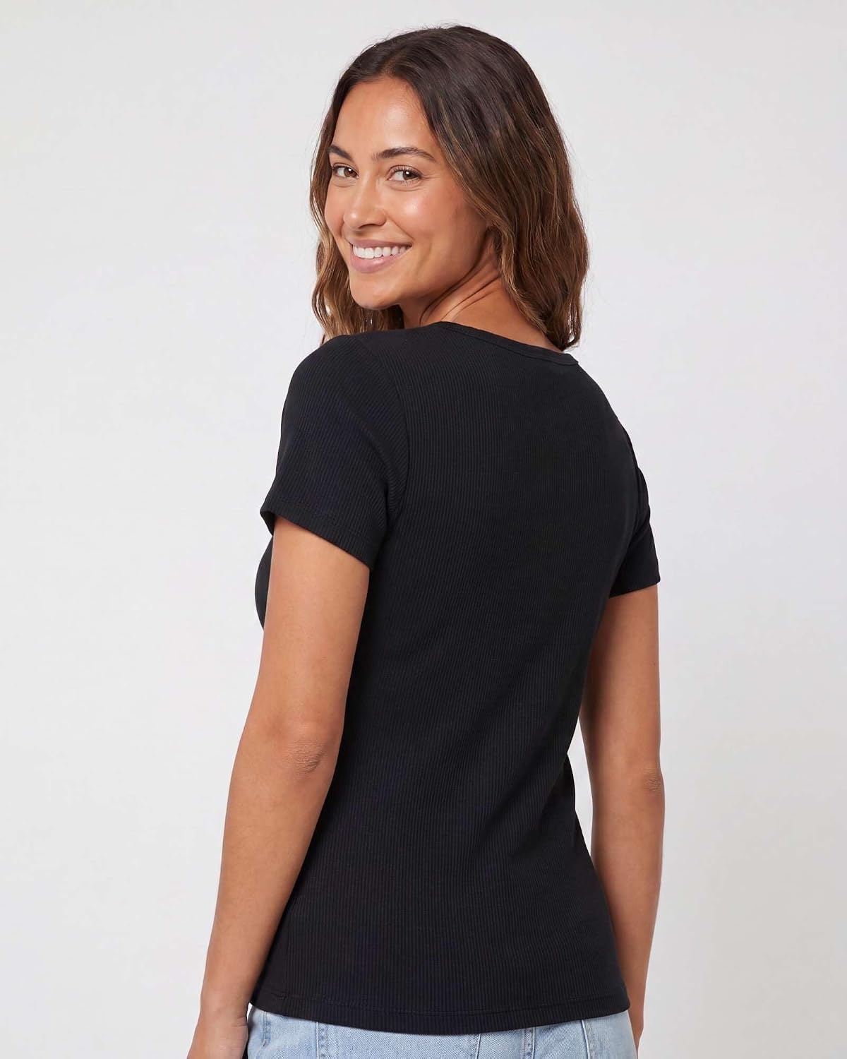 image:image5 Pack Womens Ribbed V Neck T Shirts Short Sleeve Basic Lounge Casual TopsSet 6