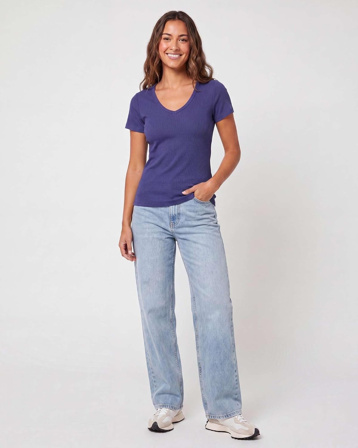 image:image5 Pack Womens Ribbed V Neck T Shirts Short Sleeve Basic Lounge Casual TopsSet 6