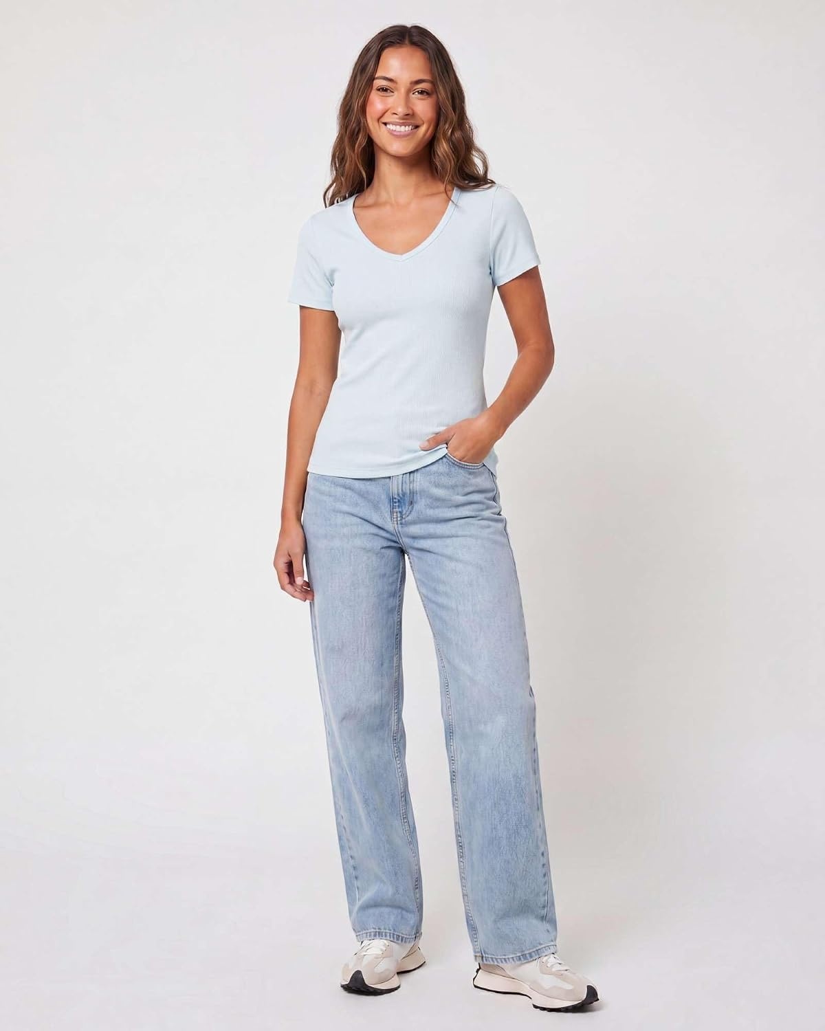 image:image5 Pack Womens Ribbed V Neck T Shirts Short Sleeve Basic Lounge Casual TopsSet 8