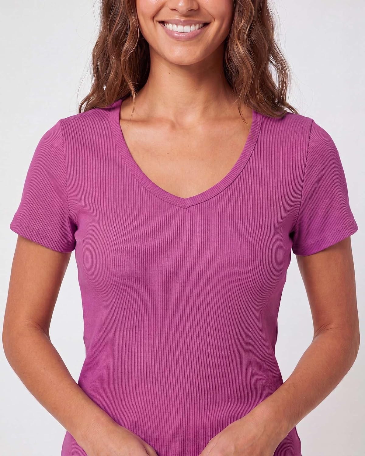 image:image5 Pack Womens Ribbed V Neck T Shirts Short Sleeve Basic Lounge Casual TopsSet 8