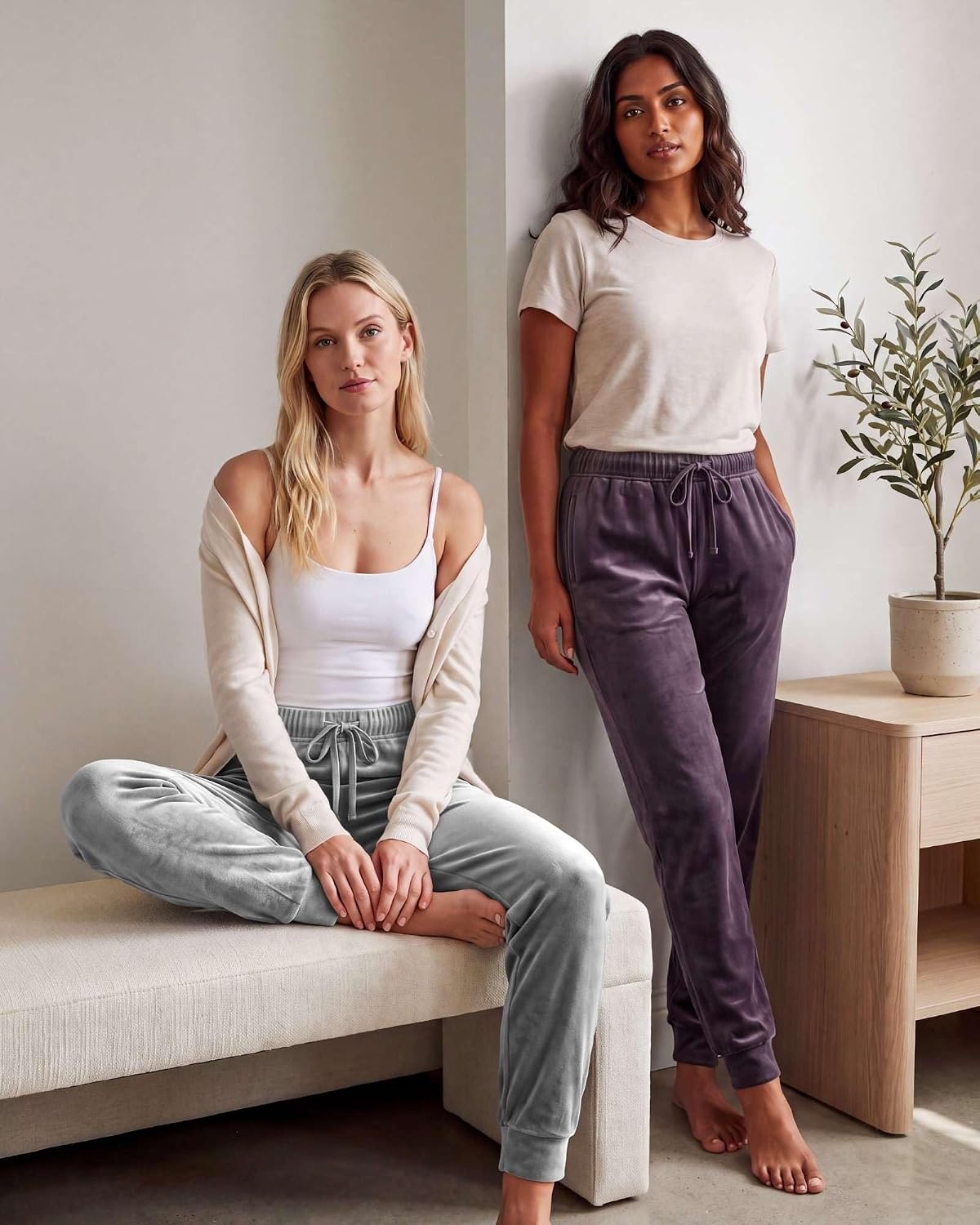 image:imageReal Essentials Ladies Velour JoggerSolid Black Solid Plum Perfect Solid Ultimate Grey