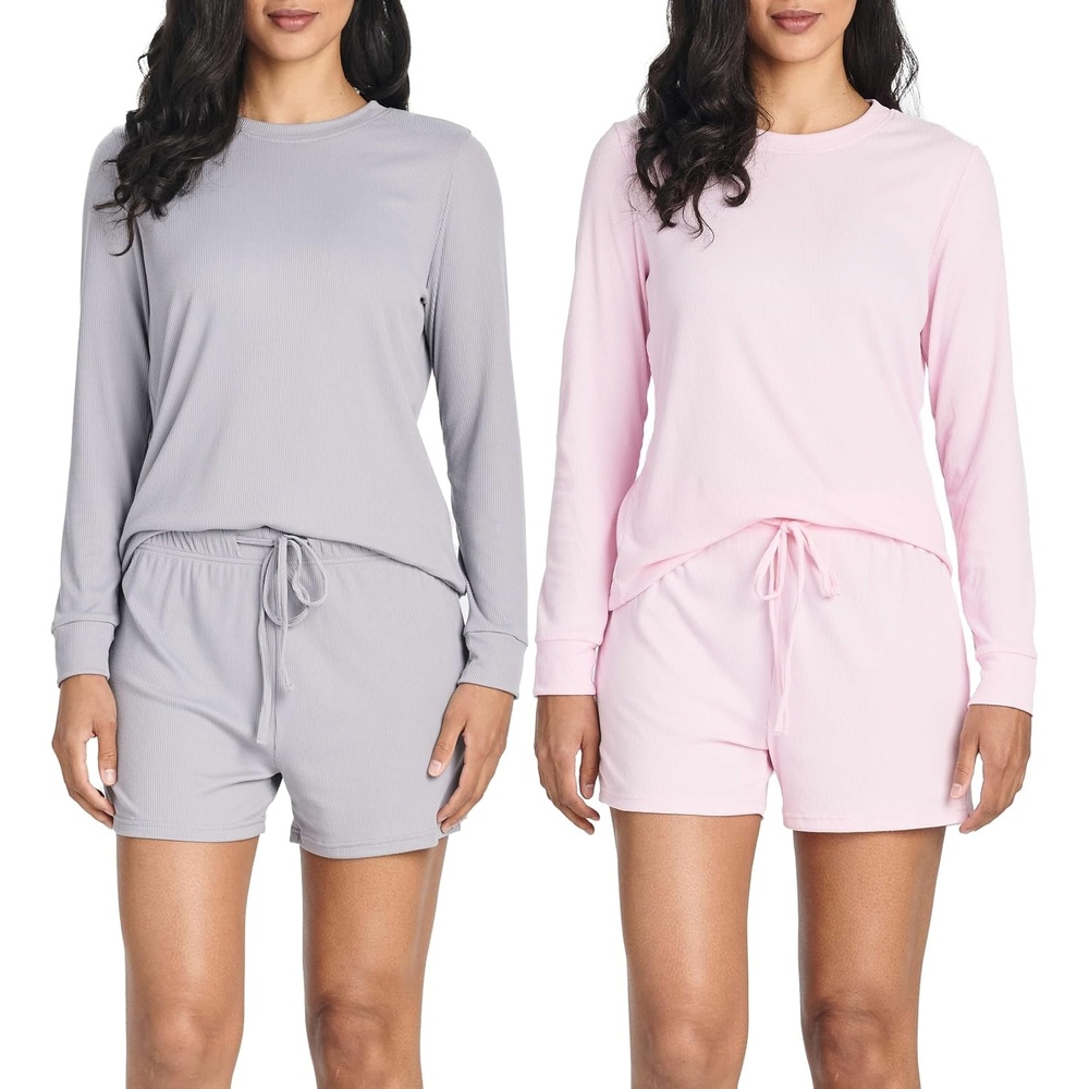 image:image2 Pack Womens Ribbed Pajama Sets 2 Piece Lounge Matching Sleepwear CuteSet 2