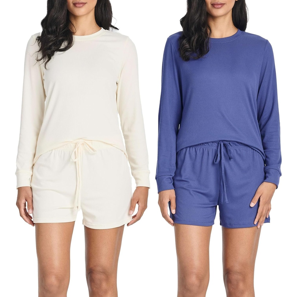 image:image2 Pack Womens Ribbed Pajama Sets 2 Piece Lounge Matching Sleepwear CuteSet 5