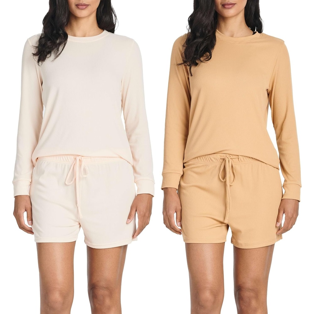 image:image2 Pack Womens Ribbed Pajama Sets 2 Piece Lounge Matching Sleepwear CuteSet 7