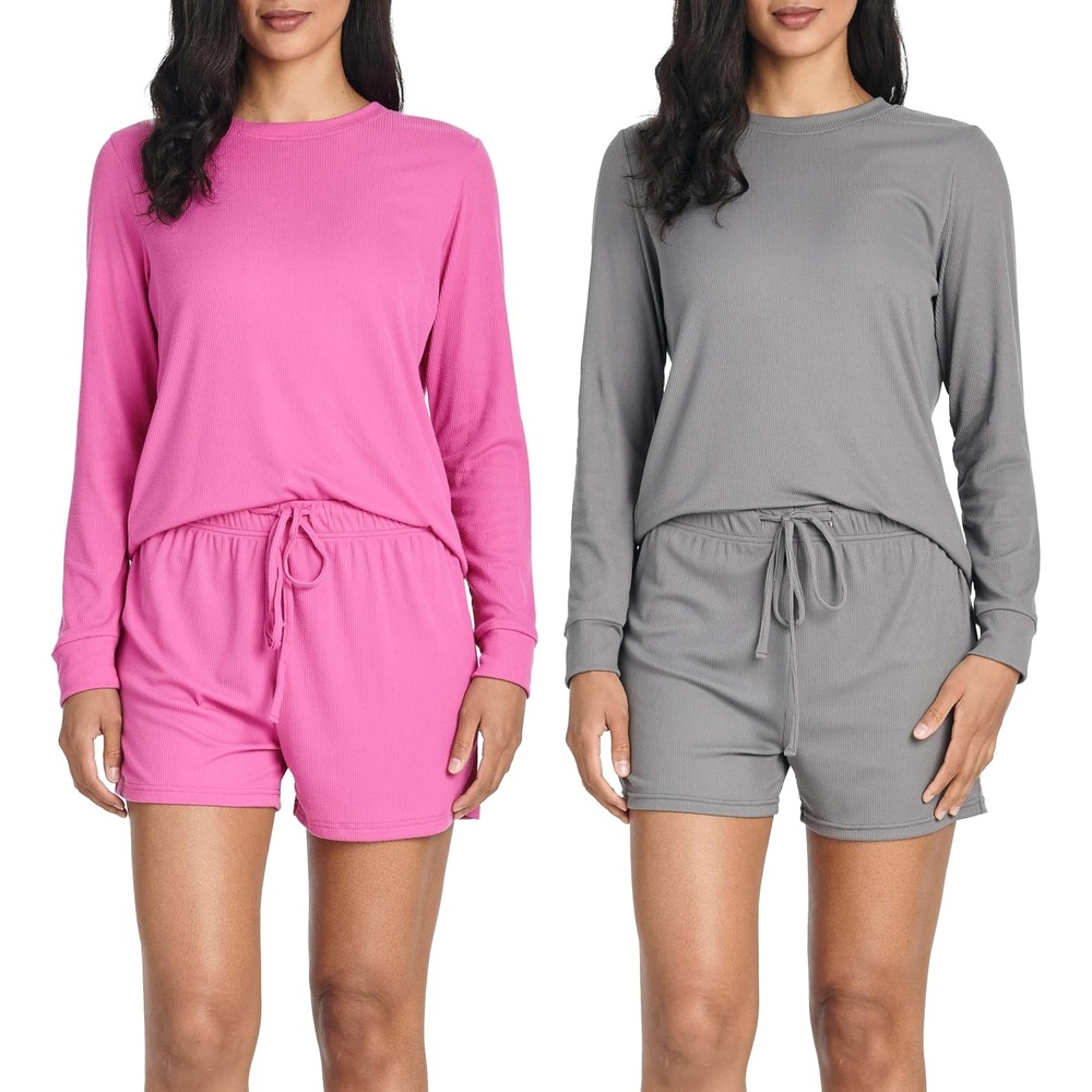 image:image2 Pack Womens Ribbed Pajama Sets 2 Piece Lounge Matching Sleepwear CuteSet 8